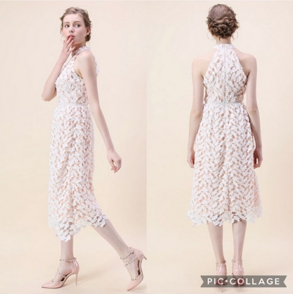 Chicwish Dresses & Skirts - NWT Chicwish White Pink Floral Crochet Lace Sleeveless Midi Dress XS